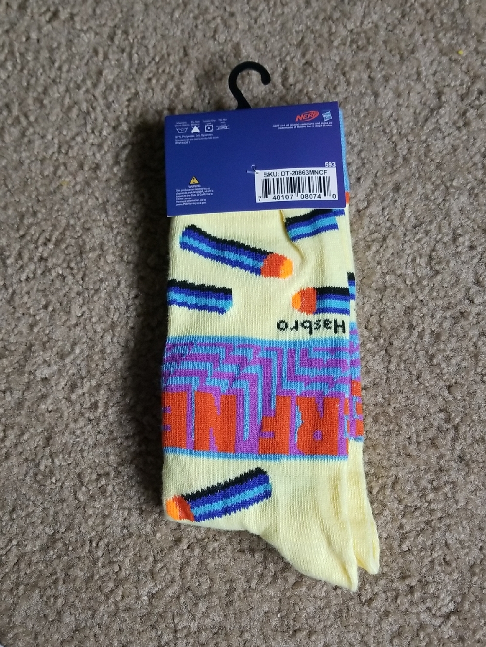Nerf Men's Yellow Crew Socks with Dart Design - Picture 2 of 2